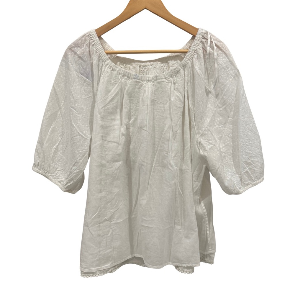 Chico’s Size 3 US XL 16–18 White Alabaster Embellished Eyelet Peasant Boho Top - Picture 5 of 7